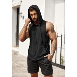 Men's Workout Hooded Tank Top Sports Training Sleeveless Gym Bodybuilding XXL